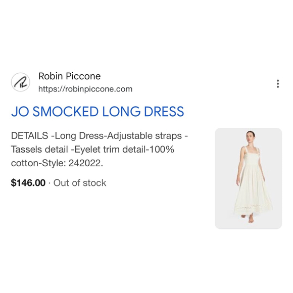 Women's Robin Piccone Jo Smocked Long Dress Size S Off White - Picture 8 of 8